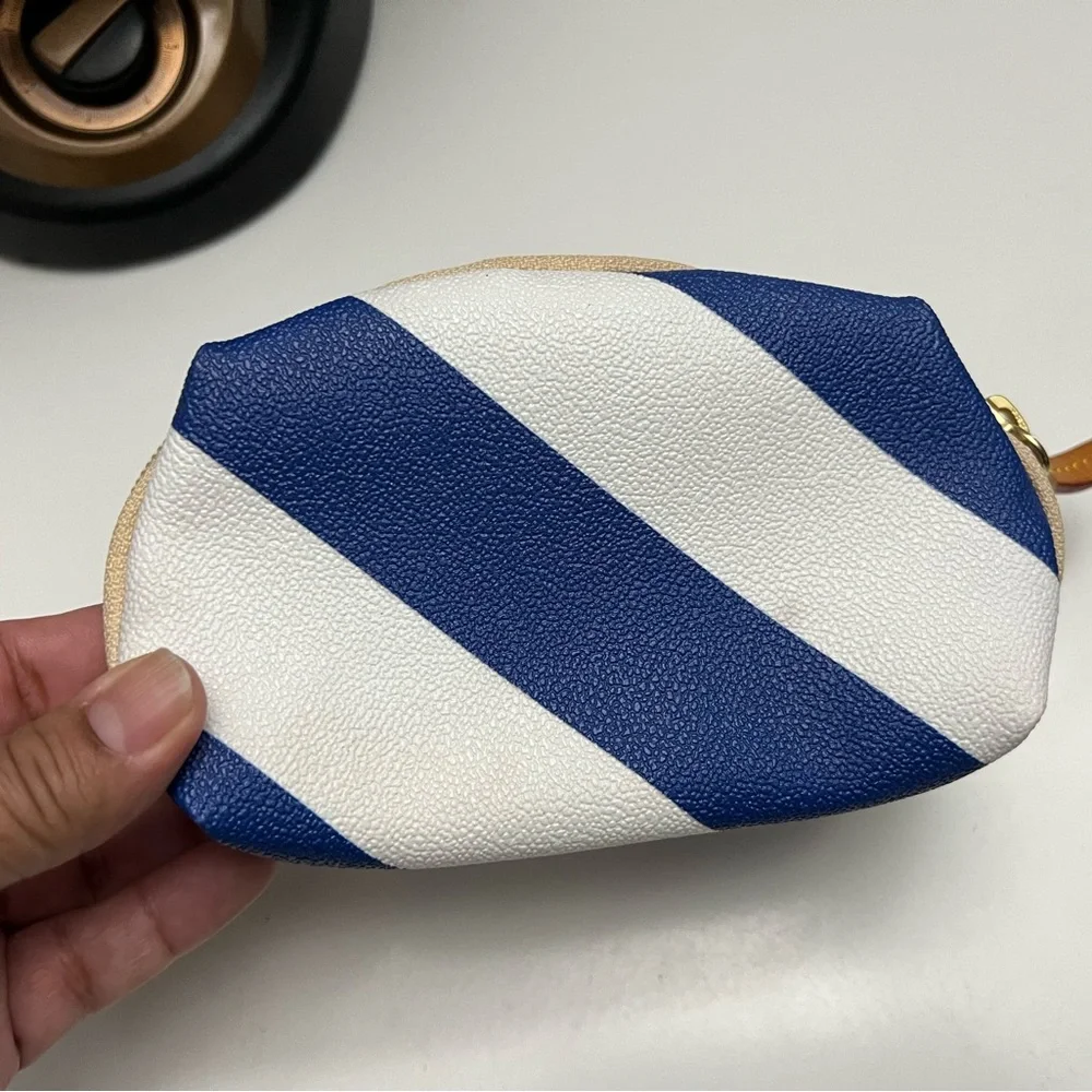 Dooney & Bourke Nautical Striped Coated Canvas Cosmetic Pouch Blue White Pouch